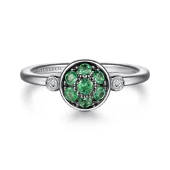 Outlet Gabriel & Co. 925 Sterling Silver Bezel Set Diamond and Emerald Cluster Ring