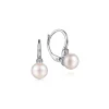 Clearance Gabriel & Co. 925 Sterling Silver Bezel Set Diamond and Pearl Leverback Earrings