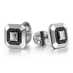 Hot Gabriel & Co. 925 Sterling Silver Black Spinel Cufflinks