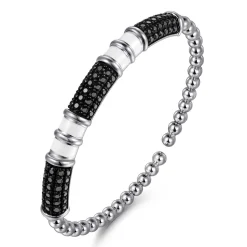 Clearance Gabriel & Co. 925 Sterling Silver Black Spinel Station Bujukan Bangle Bracelet With White Enamel