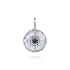 Gabriel & Co. 925 Sterling Silver Blue Sapphire and White Sapphire Medallion Pendant 24mm-Bujukan