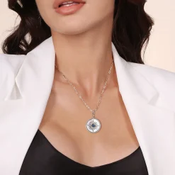 Gabriel & Co. 925 Sterling Silver Blue Sapphire and White Sapphire Medallion Pendant 24mm-Bujukan