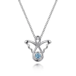 New Gabriel & Co. 925 Sterling Silver Blue Topaz Angel Pendant Necklace