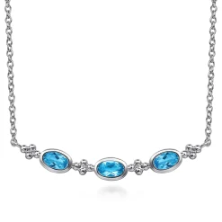Gabriel & Co. 925 Sterling Silver Blue Topaz Bar Necklace-Bujukan