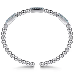 Sale Gabriel & Co. 925 Sterling Silver Blue Topaz Pave Three Station Bar Bujukan Beads Split Bangle Bracelet