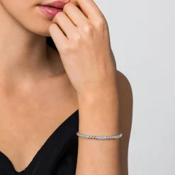 Sale Gabriel & Co. 925 Sterling Silver Blue Topaz Pave Three Station Bar Bujukan Beads Split Bangle Bracelet