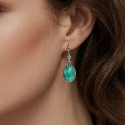 Hot Gabriel & Co. 925 Sterling Silver Bujukan and Bezel Green Onyx Drop Earrings