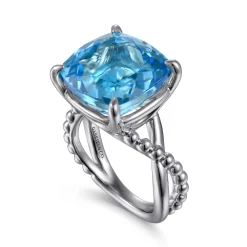 New Gabriel & Co. 925 Sterling Silver Bujukan and Cushion Blue Topaz Twisted Ladies Ring