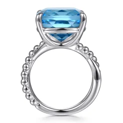 New Gabriel & Co. 925 Sterling Silver Bujukan and Cushion Blue Topaz Twisted Ladies Ring