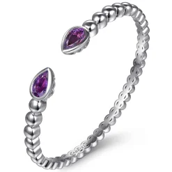 New Gabriel & Co. 925 Sterling Silver Bujukan and Pear Shape Amethyst Split Bangle Bracelet