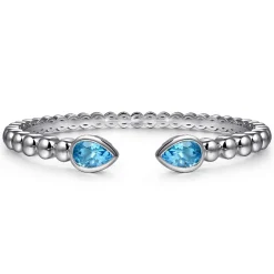 Gabriel & Co. 925 Sterling Silver Bujukan and Pear Shape Blue Topaz Split Bangle Bracelet