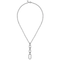 Gabriel & Co. 925 Sterling Silver Bujukan and White Sapphire Link Pendant Drop Necklace