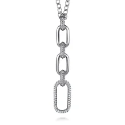 Gabriel & Co. 925 Sterling Silver Bujukan and White Sapphire Link Pendant Drop Necklace