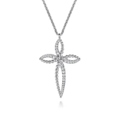 New Gabriel & Co. 925 Sterling Silver Bujukan and White Sapphire Cross Pendant Necklace