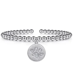 Outlet Gabriel & Co. 925 Sterling Silver Bujukan Beaded White Sapphire Paw Charm Bangle Bracelet