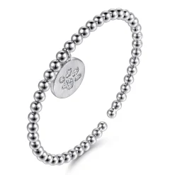 Outlet Gabriel & Co. 925 Sterling Silver Bujukan Beaded White Sapphire Paw Charm Bangle Bracelet