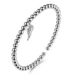 Hot Gabriel & Co. 925 Sterling Silver Bujukan Beaded Angel Wing Charm Bangle Bracelet