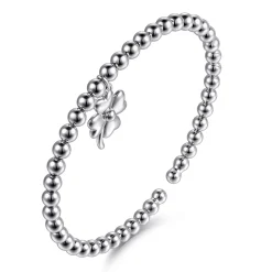 New Gabriel & Co. 925 Sterling Silver Bujukan Beaded Clovers Charm Bangle Bracelet