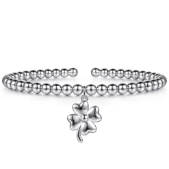 New Gabriel & Co. 925 Sterling Silver Bujukan Beaded Clovers Charm Bangle Bracelet