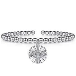 Best Gabriel & Co. 925 Sterling Silver Bujukan Beaded White Sapphire Evil Eye Charm Bangle Bracelet