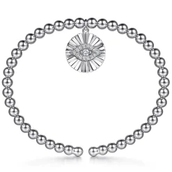 Best Gabriel & Co. 925 Sterling Silver Bujukan Beaded White Sapphire Evil Eye Charm Bangle Bracelet