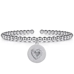 Discount Gabriel & Co. 925 Sterling Silver Bujukan Beaded White Sapphire Heart Charm Bangle Bracelet