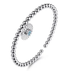 Outlet Gabriel & Co. 925 Sterling Silver Bujukan Beaded Bezel Set Blue Topaz and Diamond Cut Charm Bangle Bracelet