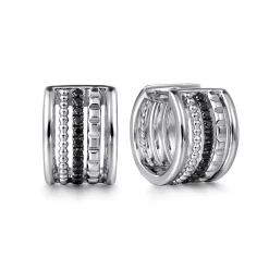New Gabriel & Co. 925 Sterling Silver Bujukan Black Spinel and Pyramid Multi Row Huggie Earrings