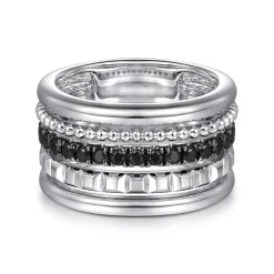 Online Gabriel & Co. 925 Sterling Silver Bujukan Black Spinel and Pyramid Multi Row Easy Stackable Ladies Ring