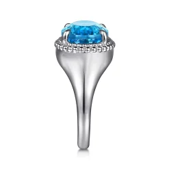 Gabriel & Co. 925 Sterling Silver Bujukan Blue Topaz Signet Ring