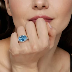 Gabriel & Co. 925 Sterling Silver Bujukan Blue Topaz Signet Ring
