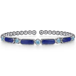 Hot Gabriel & Co. 925 Sterling Silver Bujukan Blue Topaz and Lapis Split Bangle Bracelet