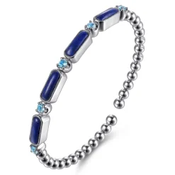 Hot Gabriel & Co. 925 Sterling Silver Bujukan Blue Topaz and Lapis Split Bangle Bracelet