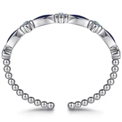 Gabriel & Co. 925 Sterling Silver Bujukan Blue Topaz Clover and Lapis Cuff Bangle Bracelet