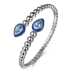 Online Gabriel & Co. 925 Sterling Silver Bujukan Blue Topaz Bypass Bangle Bracelet with Deep Blue Enamel