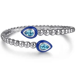 Online Gabriel & Co. 925 Sterling Silver Bujukan Blue Topaz Bypass Bangle Bracelet with Deep Blue Enamel