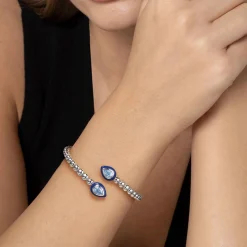 Online Gabriel & Co. 925 Sterling Silver Bujukan Blue Topaz Bypass Bangle Bracelet with Deep Blue Enamel