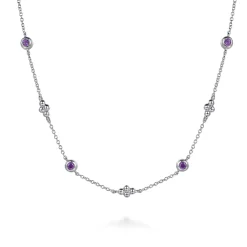 Clearance Gabriel & Co. 925 Sterling Silver Bujukan Clover Amethyst Station Necklace