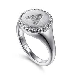 Sale Gabriel & Co. 925 Sterling Silver Bujukan Diamond Initial A Signet Ring