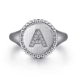 Sale Gabriel & Co. 925 Sterling Silver Bujukan Diamond Initial A Signet Ring