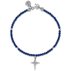 Hot Gabriel & Co. 925 Sterling Silver Bujukan Lapis Bead and White Sapphire Cross Charm Bracelet