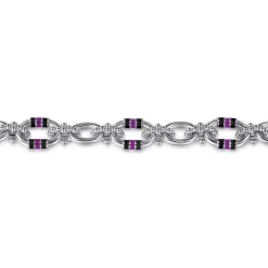 Sale Gabriel & Co. 925 Sterling Silver Bujukan Link Chain Bracelet with Black and Purple Enamel