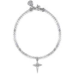 Outlet Gabriel & Co. 925 Sterling Silver Bujukan Moon Stone Bead and White Sapphire Cross Charm Bracelet
