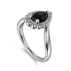 Gabriel & Co. 925 Sterling Silver Bujukan Pear Shape Onyx Chevron Ring