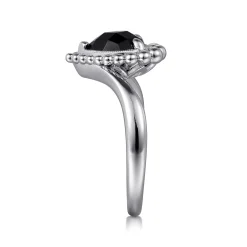Gabriel & Co. 925 Sterling Silver Bujukan Pear Shape Onyx Chevron Ring