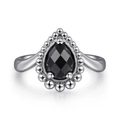 Gabriel & Co. 925 Sterling Silver Bujukan Pear Shape Onyx Chevron Ring