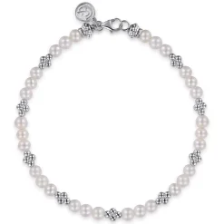 Sale Gabriel & Co. 925 Sterling Silver Bujukan Pearl Station Bracelet