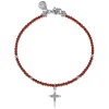 Discount Gabriel & Co. 925 Sterling Silver Bujukan Red Agate Bead and White Sapphire Cross Charm Bracelet