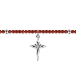 Discount Gabriel & Co. 925 Sterling Silver Bujukan Red Agate Bead and White Sapphire Cross Charm Bracelet