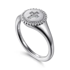 Sale Gabriel & Co. 925 Sterling Silver Bujukan Signet Ring with Diamond Cross
